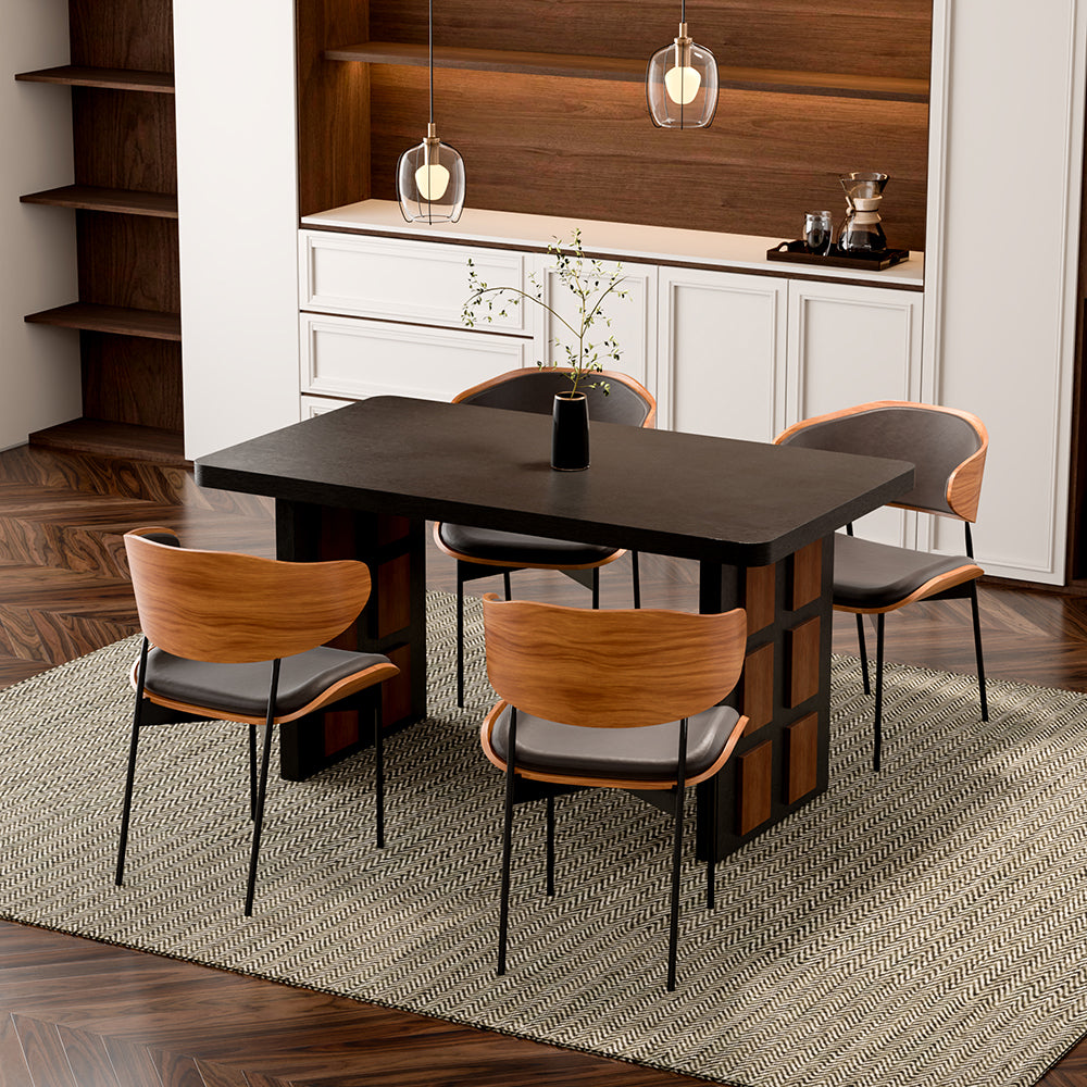 54.6″/62.4″ Dining Table Solid Wood Artistic Geometric Base Two-Tone Contrast