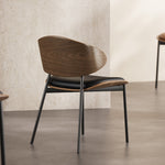 Load image into Gallery viewer, 2PCS Mid Century Dining Chair Curved Back Leather Seat Wood Edge Metal Legs

