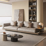 Load image into Gallery viewer, Modern Low-Profile Leather Sofa with Integrated Side Shelf
