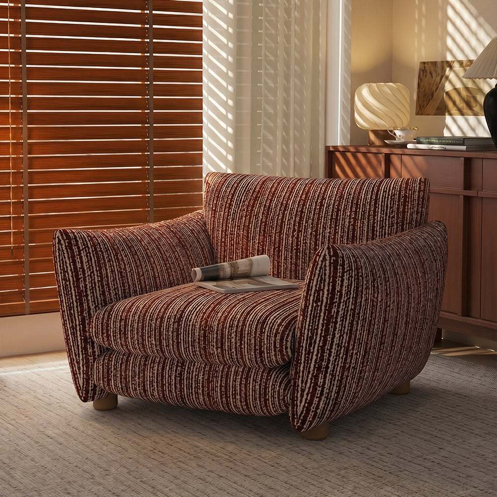 Modern Striped Upholstered Lounge Chair Minimalist Accent Armchair with Curved Arms and Deep Seat
