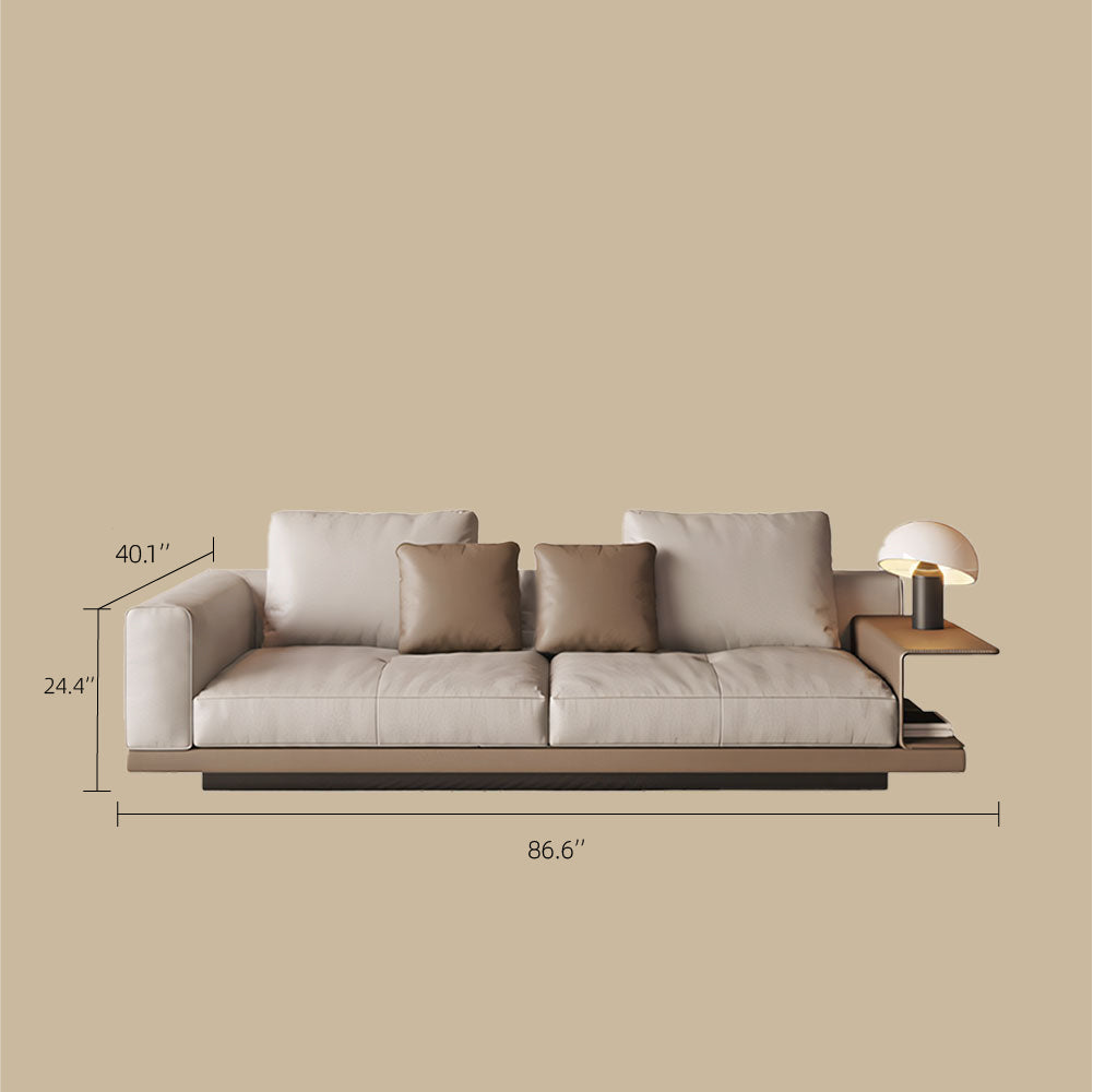 Modern Low-Profile Leather Sofa with Integrated Side Shelf