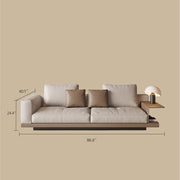 Modern Low-Profile Leather Sofa with Integrated Side Shelf