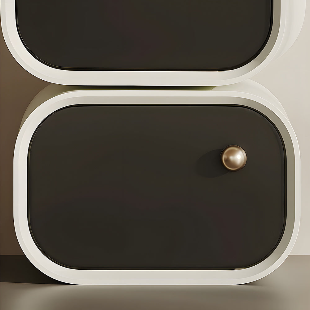 Elegant Two-Tier Nightstand with Rotating Drawer and Modern Minimalist Design