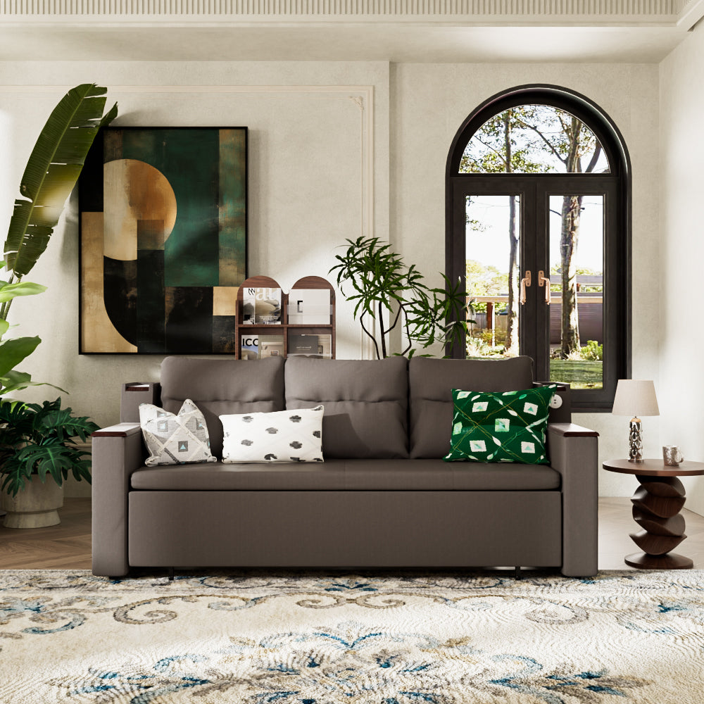 83'' 3-Seater Pull-Out Sleeper Sofa with Storage & USB Port