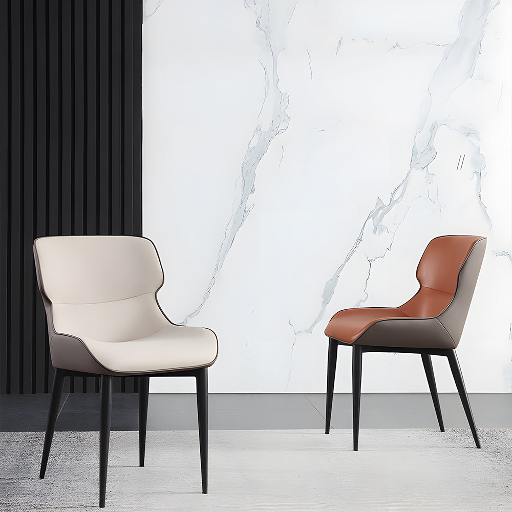 Set of 2 Modern Elegant Dining Chairs Premium Leather Upholstery with Sleek Metal Legs