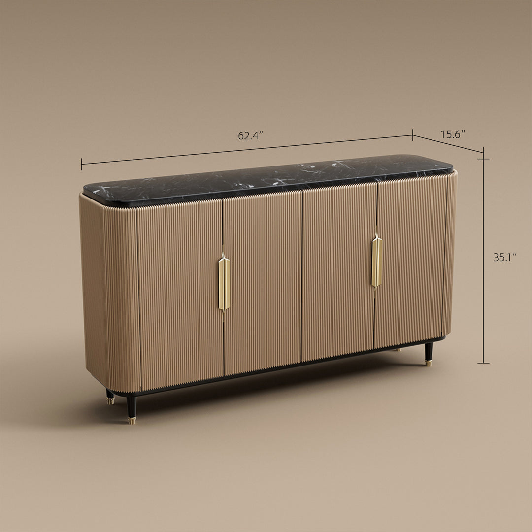 62.4'' Modern Luxury Elegant Gray and Gold Sideboard with Shelves