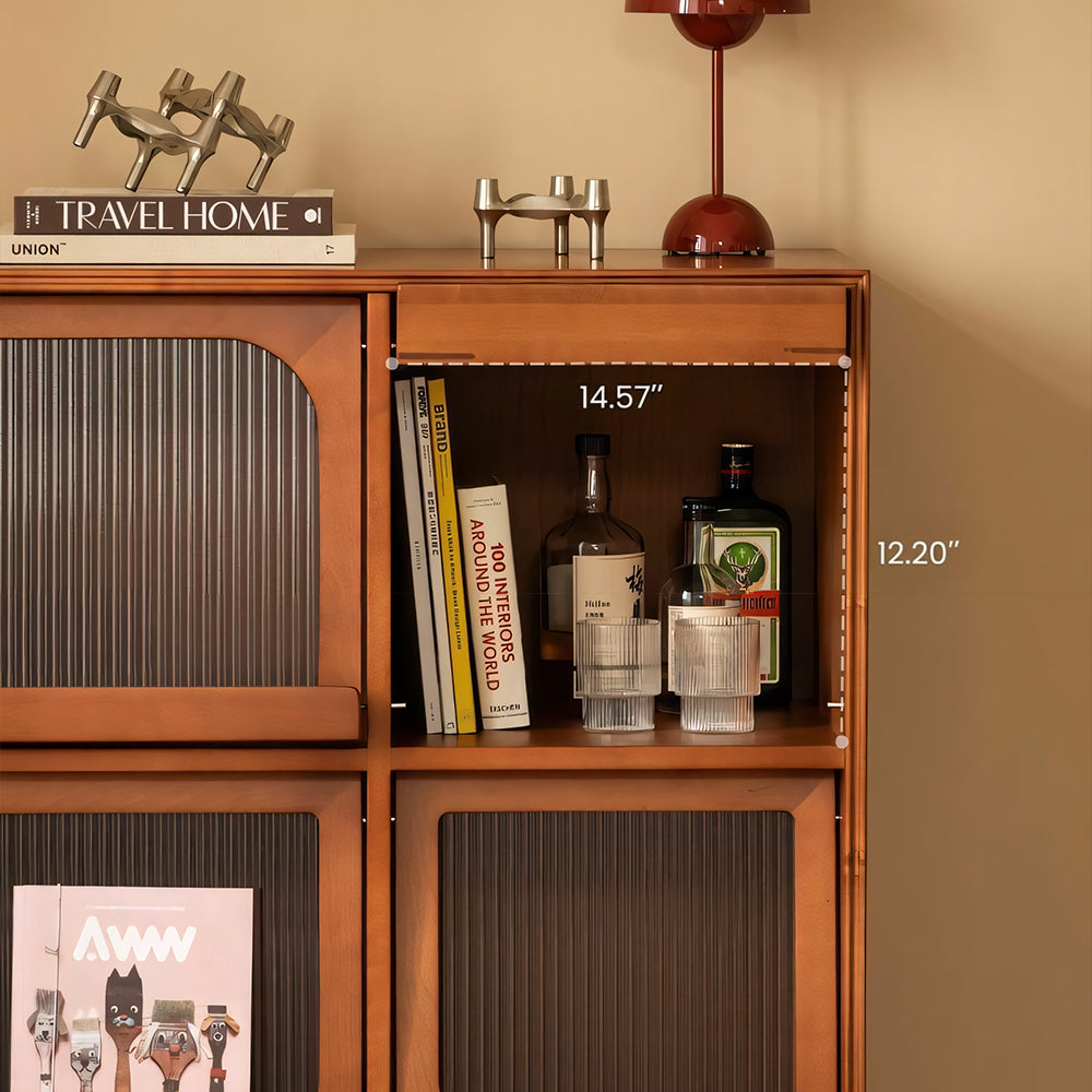 31.5'' Modern Vintage Storage Cabinet Solid Wood Display Cabinet with Fluted Glass Doors and Shelves