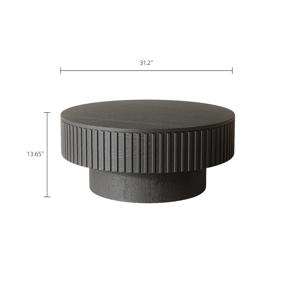 31.2'' Black Round Coffee Table Textured Design Modern Minimalist Style