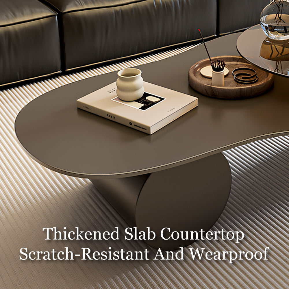 Modern Irregular Coffee Table Set Cloud-Shaped with Glass Accent Top Sculptural Base for Contemporary Living Rooms