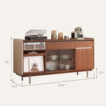 Load image into Gallery viewer, 59.1"/70.9" Modern Walnut Sideboard Cabinet with Fluted Glass Sliding Doors &amp; Open Storage
