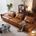 Load image into Gallery viewer, Modern Modular Vintage Leather Sofa Tufted Deep Seat Lounge Sofa Oil Wax Top Grain Leather
