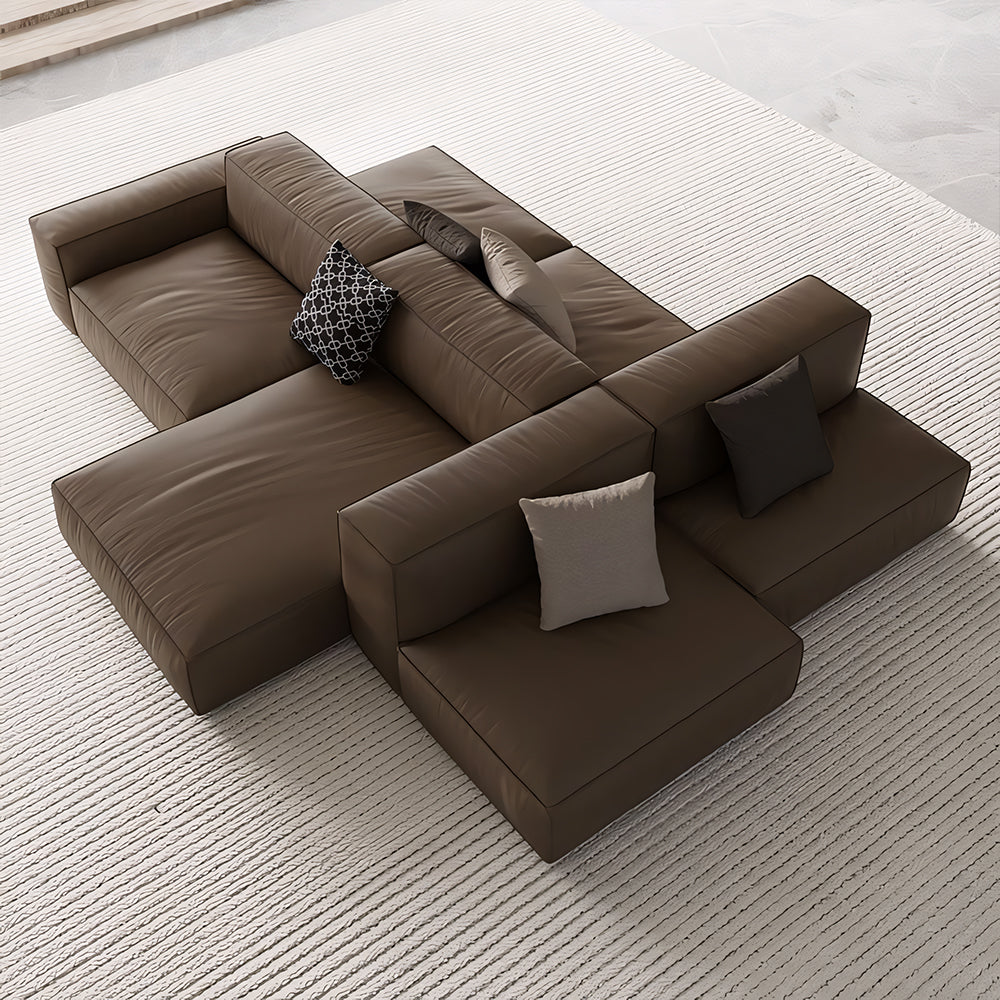 Modern Modular Top-Grain Leather Sectional Sofa