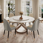 Load image into Gallery viewer, Round Dining Table Lazy Susan Marble Effect X Metal Base Perfect for 4-6 People
