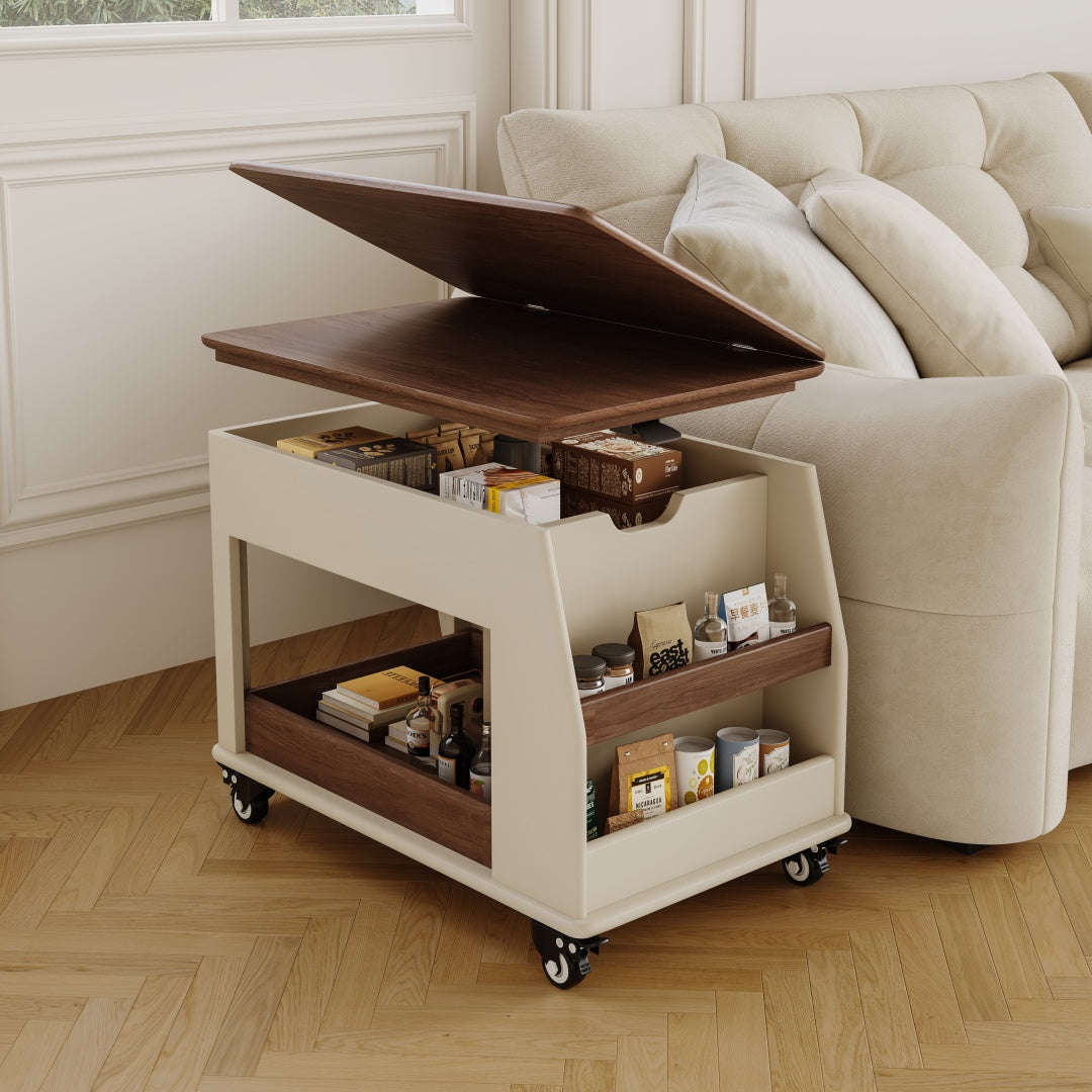 Lift Top Coffee Table with Hidden Storage Rolling Wheels Modern Multifunctional Desk Design for Living Room