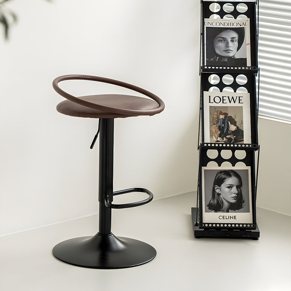 Modern Swivel Adjustable Bar Stool Set of 2 Brown Upholstered Seats Stainless Steel Base