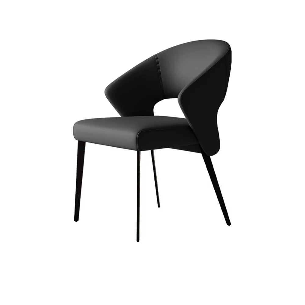 2PCS Modern Curved Upholstered Dining Chair Leather Accent Armchair with Black Metal Legs