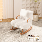24''Sherpa Rocking Chair Cozy Lounge Armrest Natural Wood Base