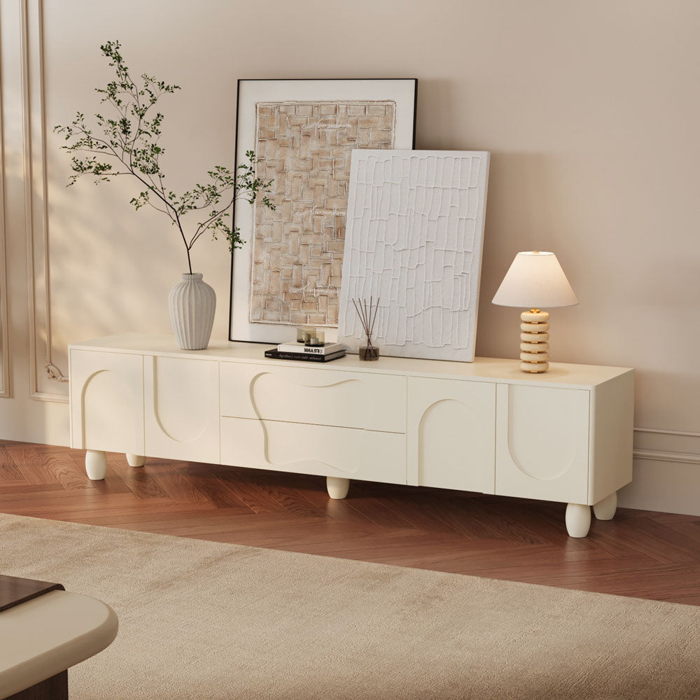 78.7'' Modern Sculpted White TV Stand with Artistic Panel Design