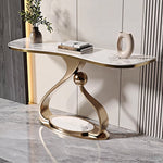 Load image into Gallery viewer, Modern Sintered Stone Entryway Console Table with Gold Sculptural Metal Base

