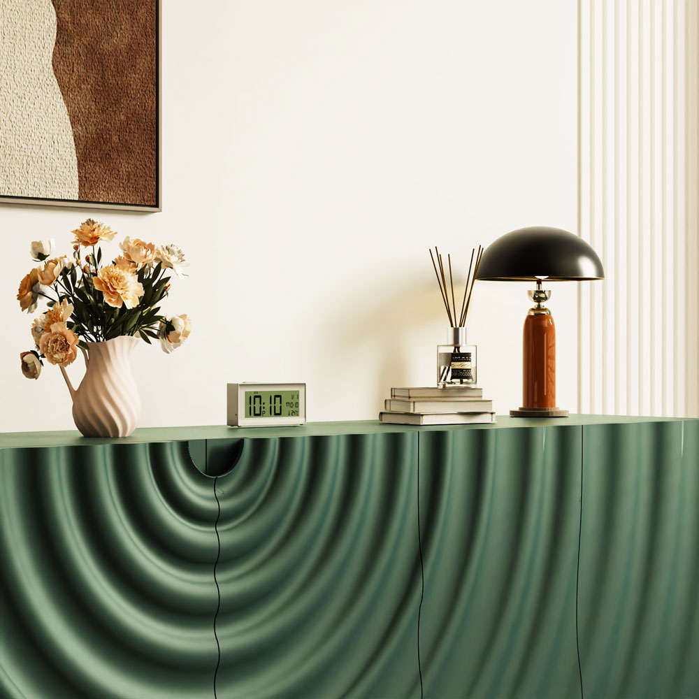 62.4''Green Ripple Sideboard Modern Carved Storage Cabinet Minimalist Design Functional Accent Furniture