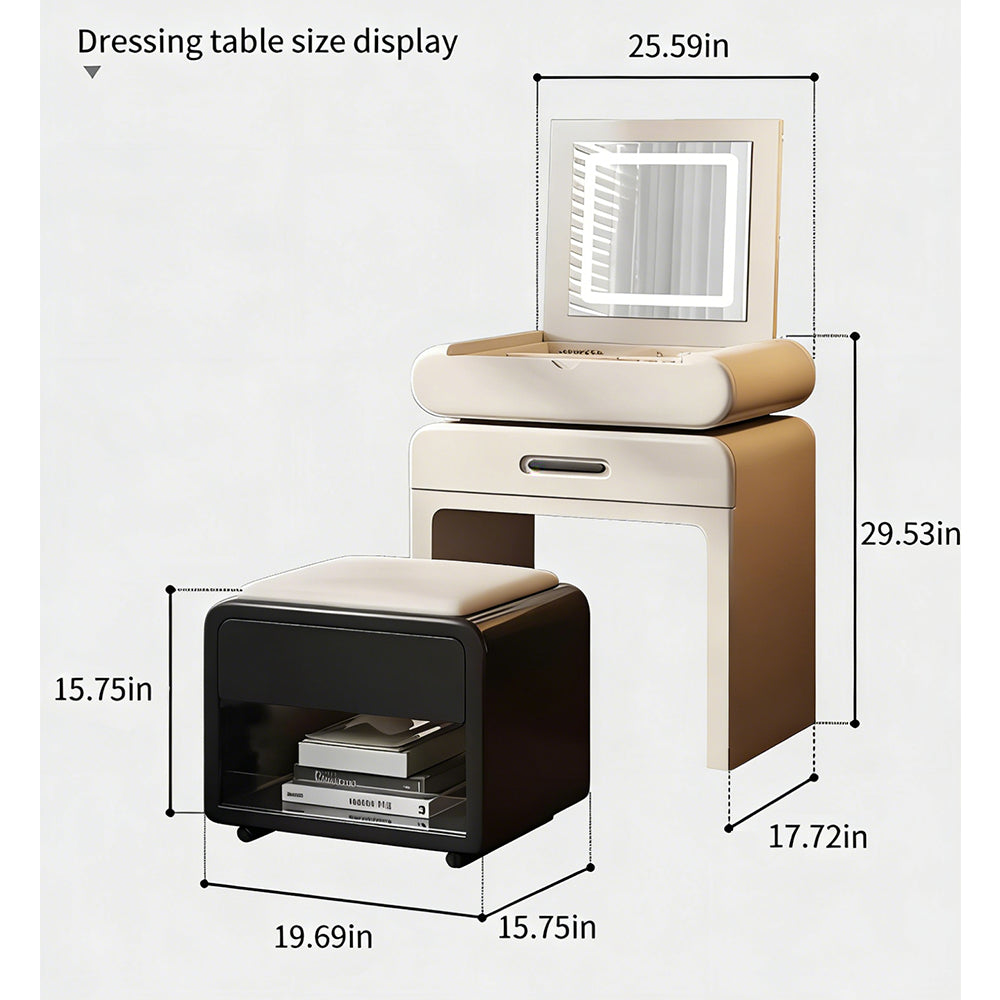 Modern Minimalist Vanity Desk with LED Mirror Storage Drawer Makeup Table Set with Upholstered Stool