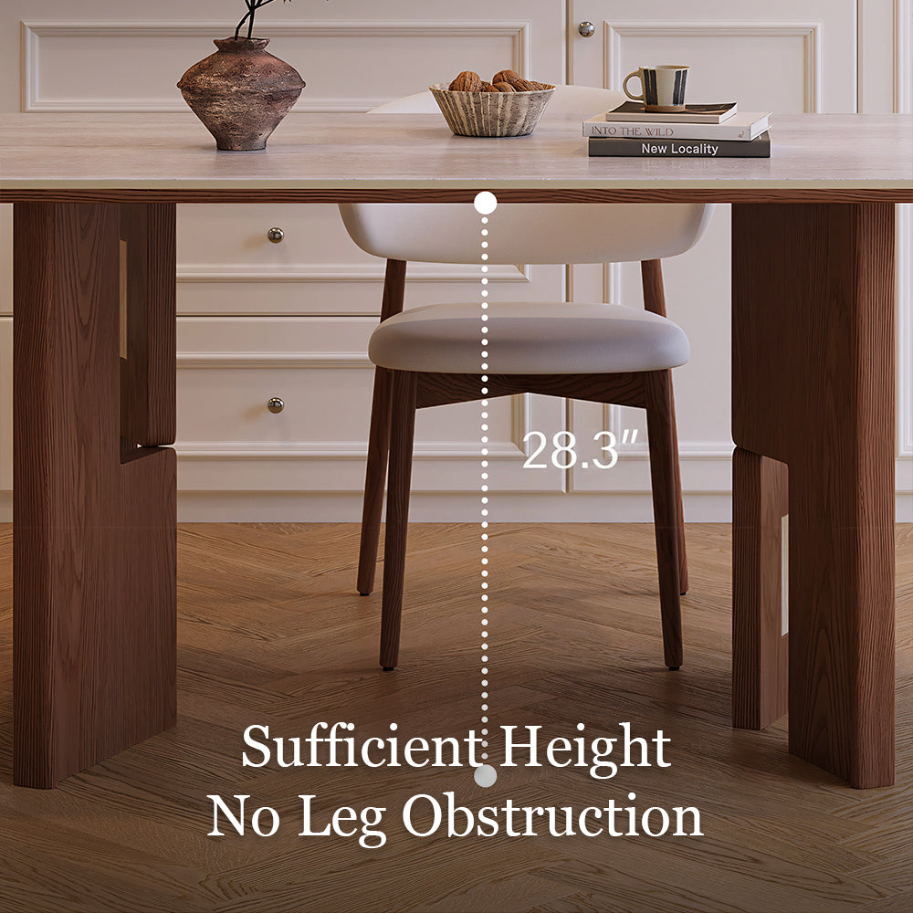 Mid Century Sintered Stone Top Dining Table With Geometric Wooden Legs