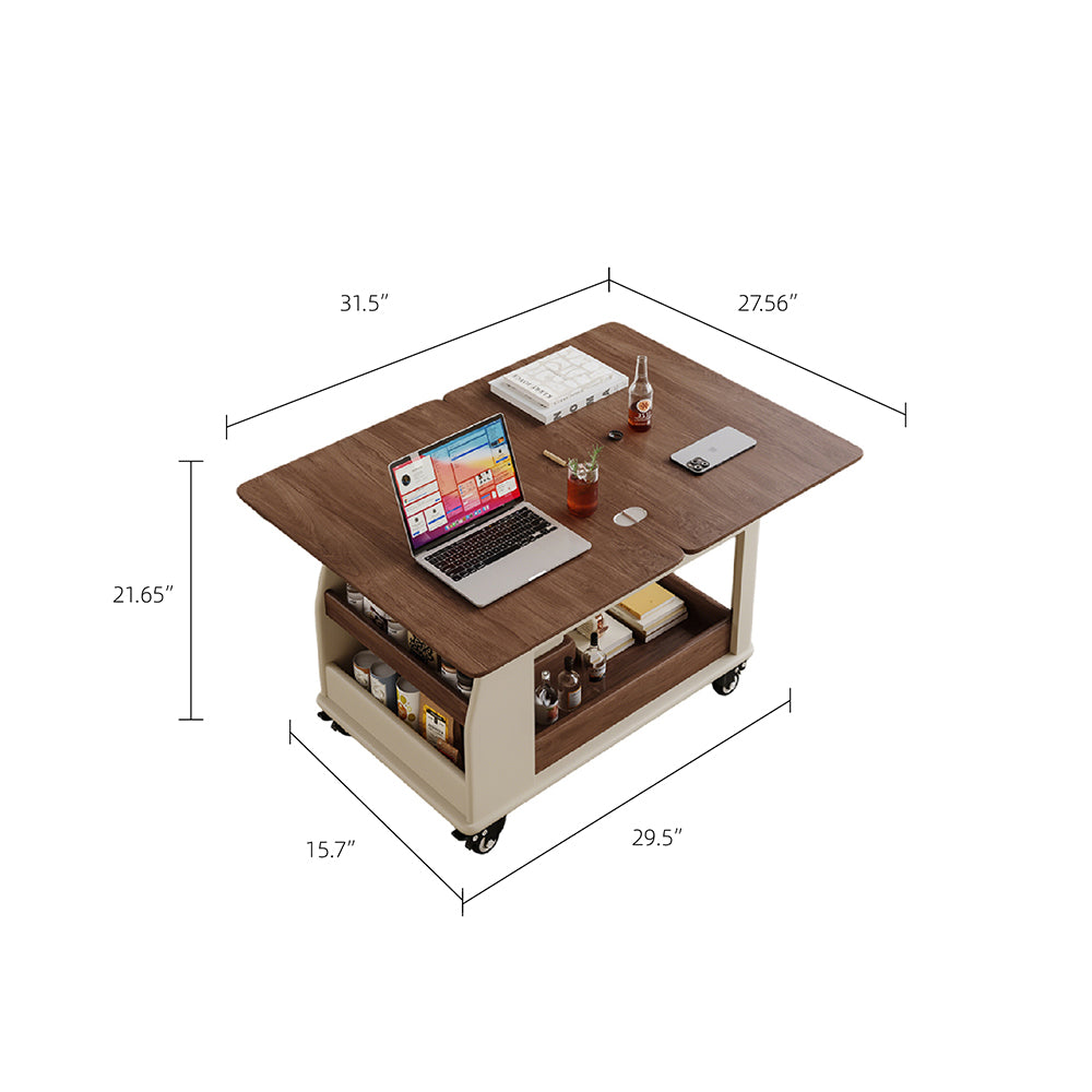 Lift Top Coffee Table with Hidden Storage Rolling Wheels Modern Multifunctional Desk Design for Living Room