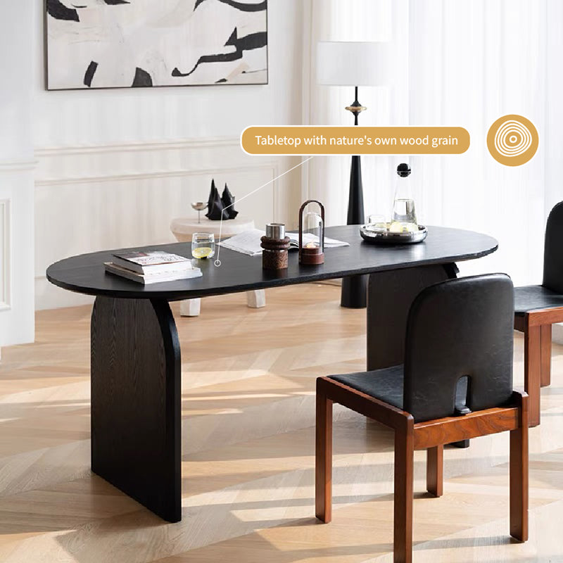 Oval Dining Table Arched Solid Wood Walnut Veneer Base Textured Wood Grain Surface Modern Elegant Design