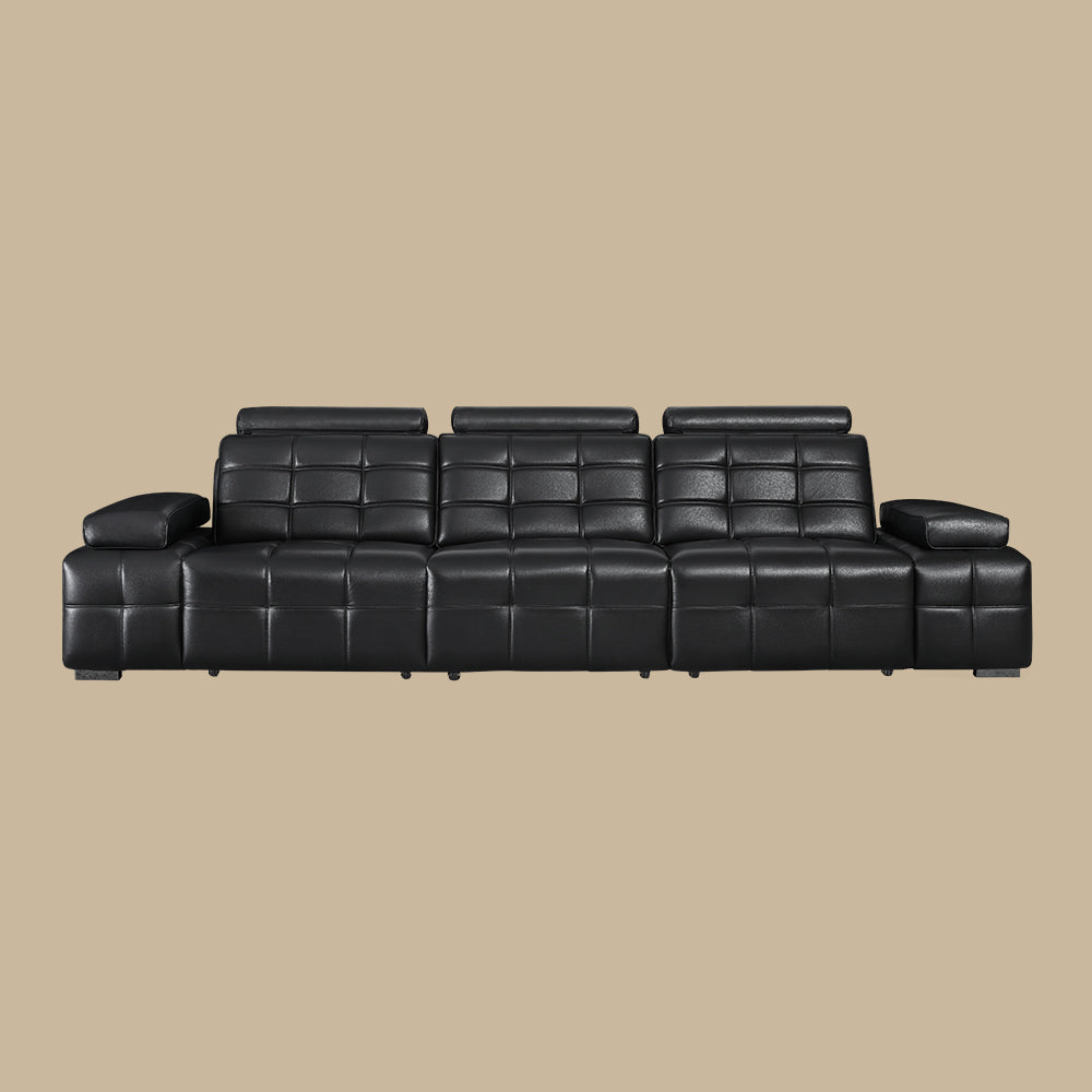 Luxury Sofa Black Genuine Leather Electric Power Recliner with Smart Voice Control for Ultimate Comfort