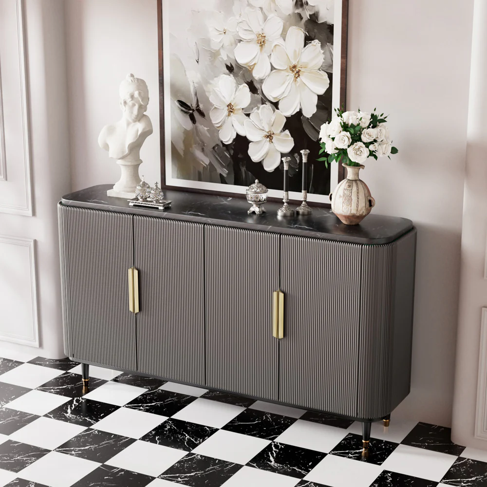 Modern Black Dining × Gray & Gold Sideboard Minimalist Luxury Dining Room Bundle