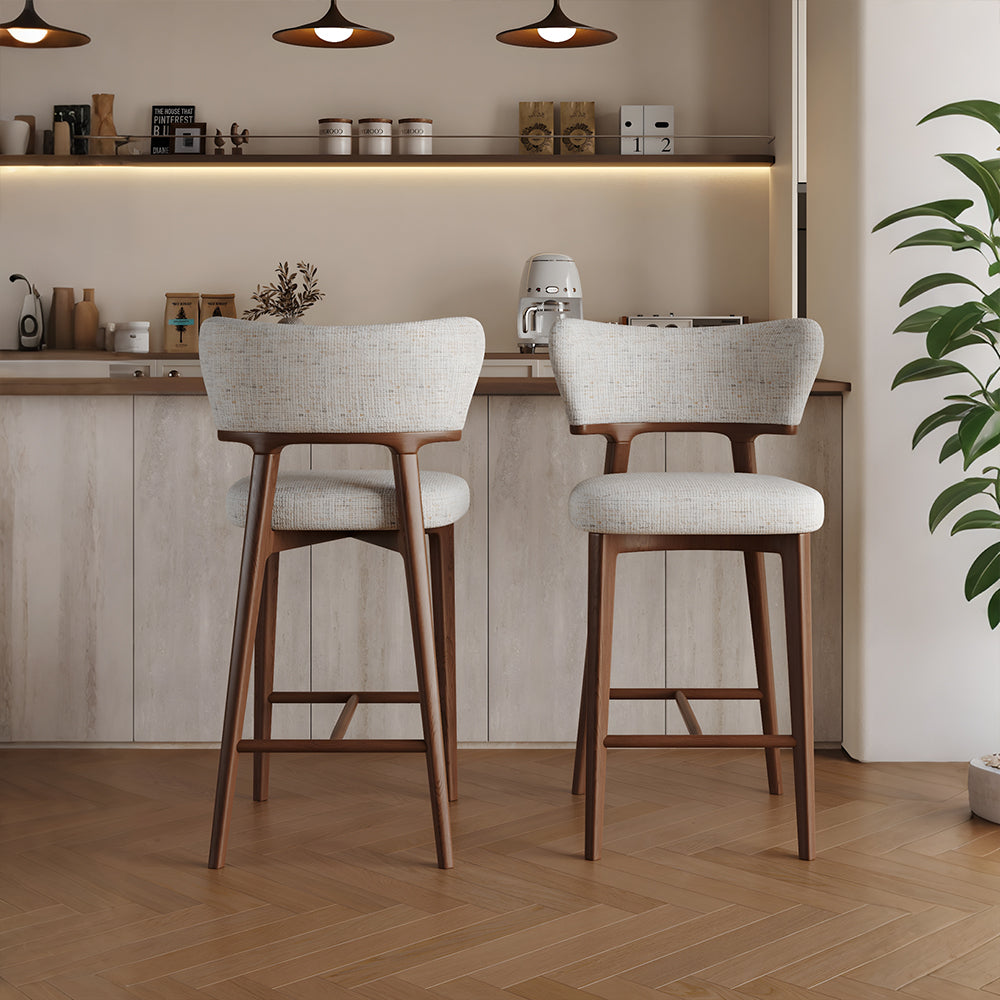 Modern Upholstered Bar Stool with Curved Backrest and Wood Frame 1 Piece