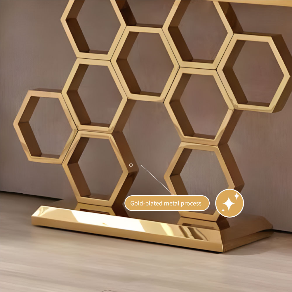 Elegant Honeycomb Base Console Table Contemporary Design with Luxurious Gold Accents