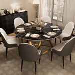 Load image into Gallery viewer, Round Marble Dining Table Modern Gold Metal Base with Lazy Susan
