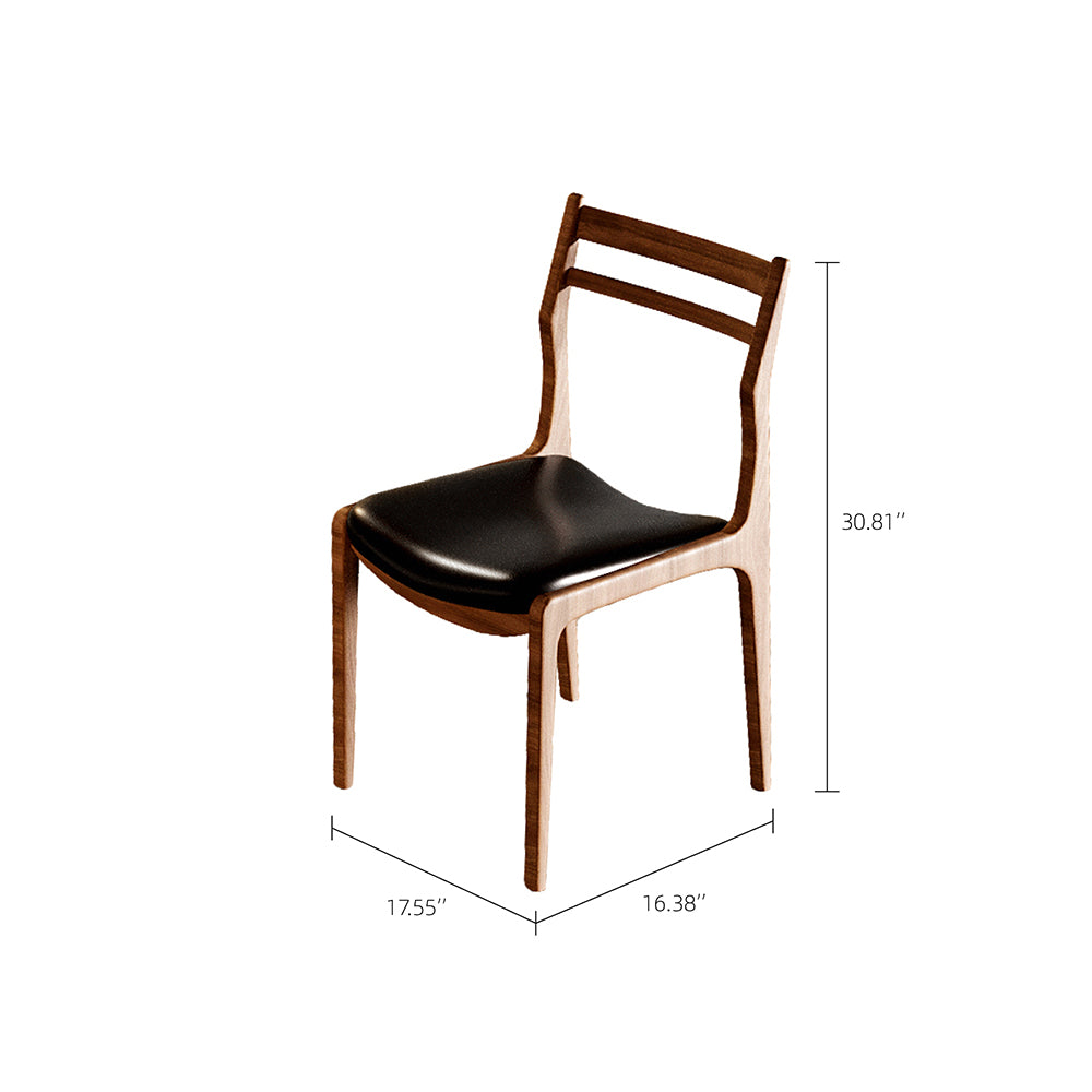 2PCS Wooden Dining Chair Ergonomic Backrest Minimalist Design Soft Leather Seat