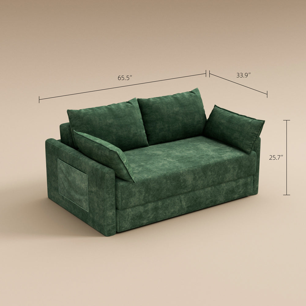 65.52" Compressed Sofa Convertible Sofa Bed Wrinkle-resistant Linen Lightweight Loveseat Wooden Armrest