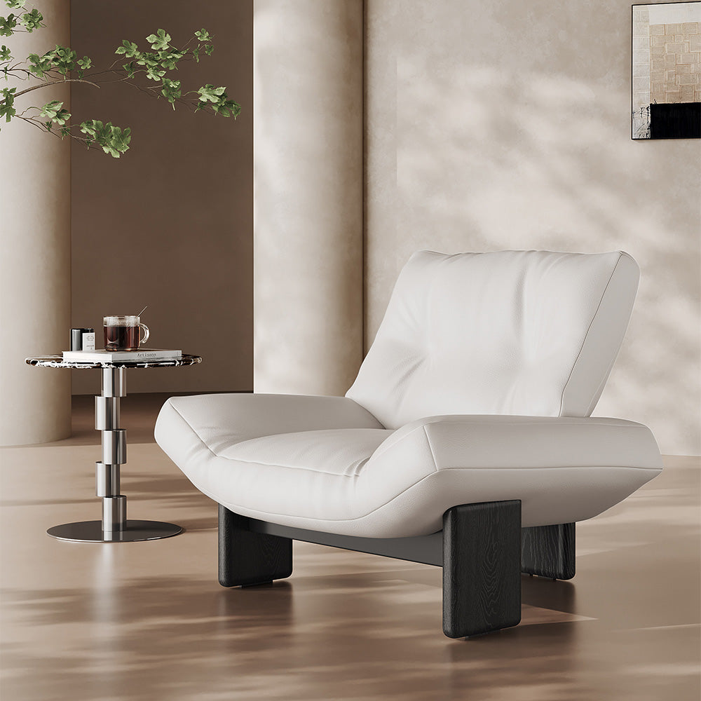 Modern Sculptural Lounge Chair Curved Upholstered Accent Chair with Solid Wood Base Minimalist Leisure Chair