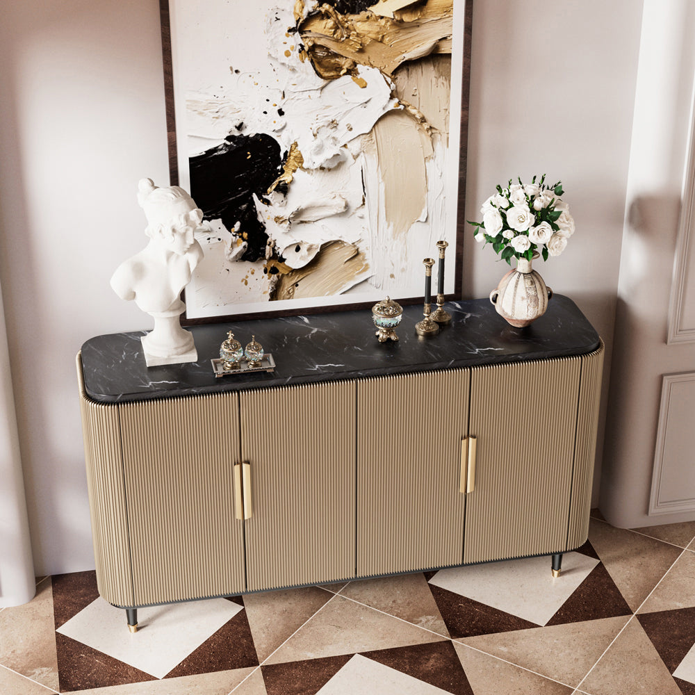 62.4'' Modern Luxury Elegant Gray and Gold Sideboard with Shelves