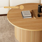 Load image into Gallery viewer, 35.68&#39;&#39; Natural Wood Round Coffee Table Vertical Textured Design Modern Minimalist Style
