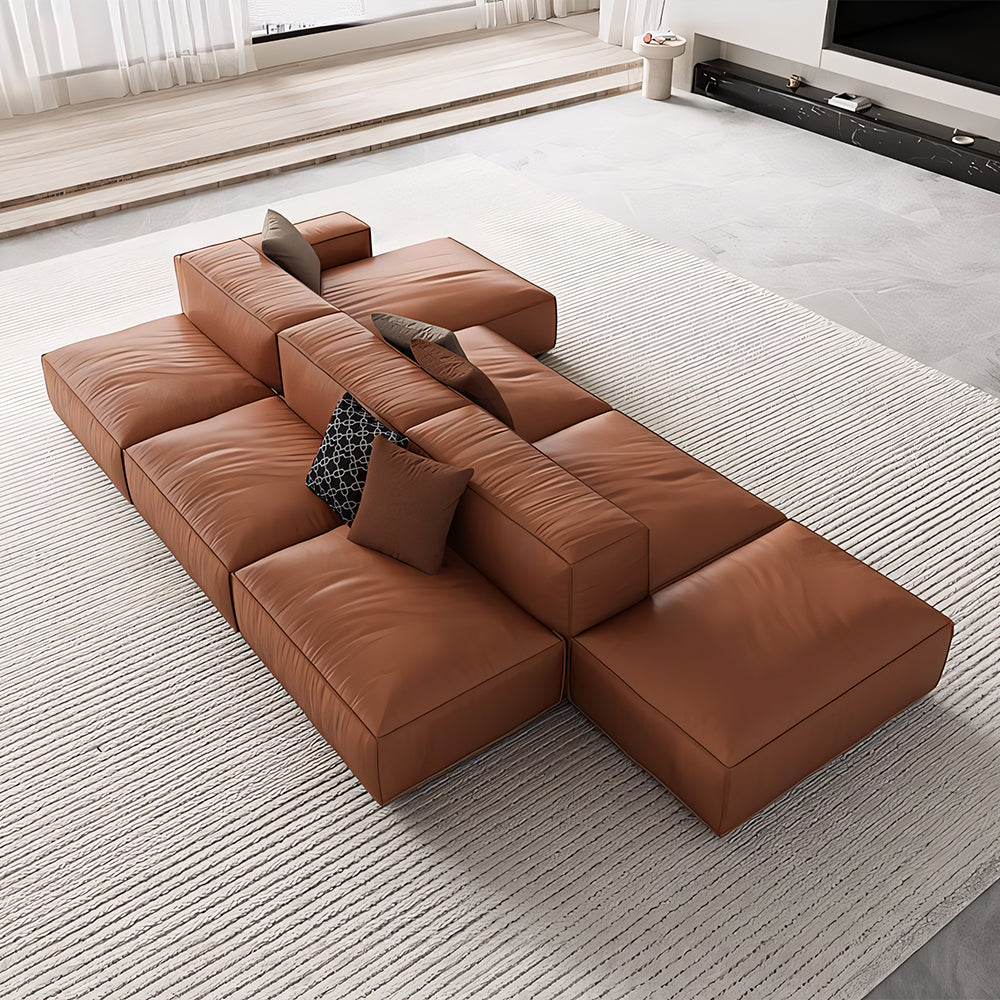 Modern Modular Top-Grain Leather Sectional Sofa