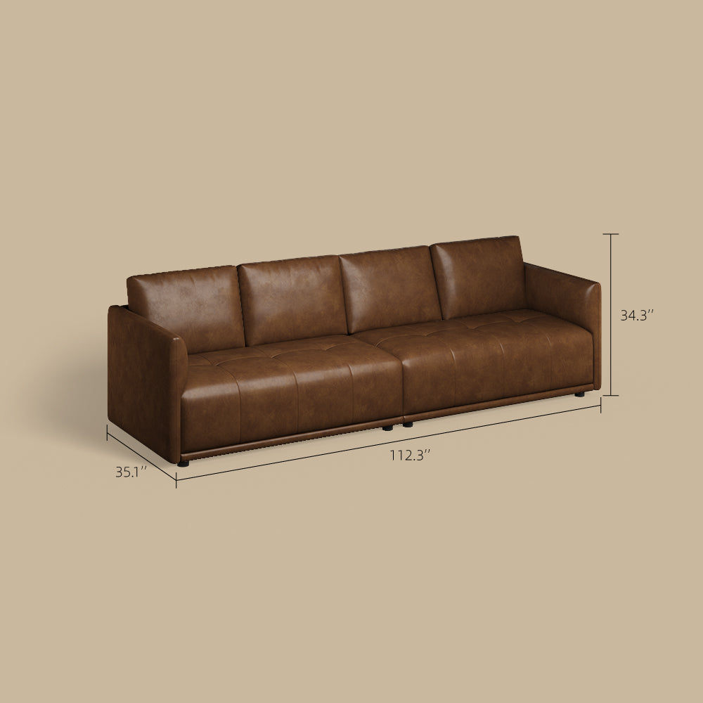 Modern Brown Faux Leather Sofa with Deep Cushions & Clean Lines