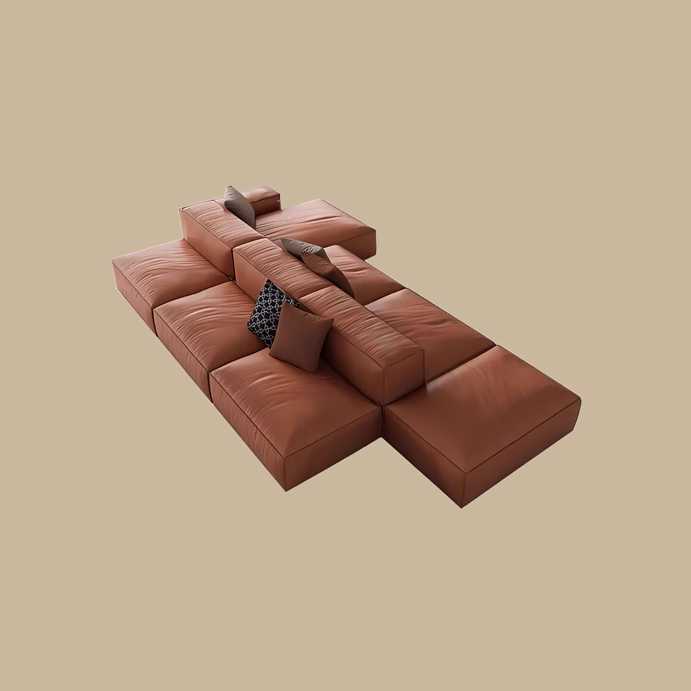 Modern Modular Top-Grain Leather Sectional Sofa
