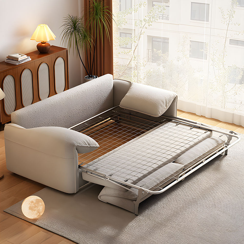 76" Beige Sleeper Sofa with 3.9" Thick Spring Mattress Modern Space-saving Design