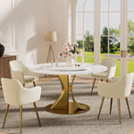 Load image into Gallery viewer, Round Dining Table Lazy Susan Marble Effect and Gold Metal Base Perfect for 4-6 People
