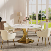 Round Dining Table Lazy Susan Marble Effect and Gold Metal Base Perfect for 4-6 People