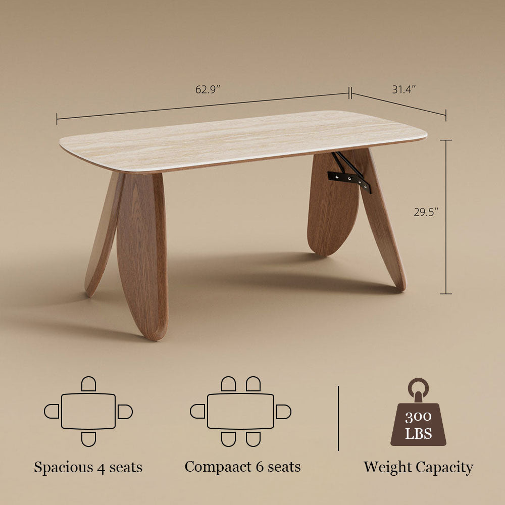 Dining Table with Ceramic Stone Top Wooden Base Modern Elegant Design for Dining Room
