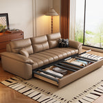 Load image into Gallery viewer, Side view of convertible sofa bed with dual storage drawers
