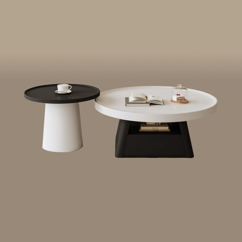 Elegant Dual-Tone Round Living Room Set TV Console & Coffee Table Pair