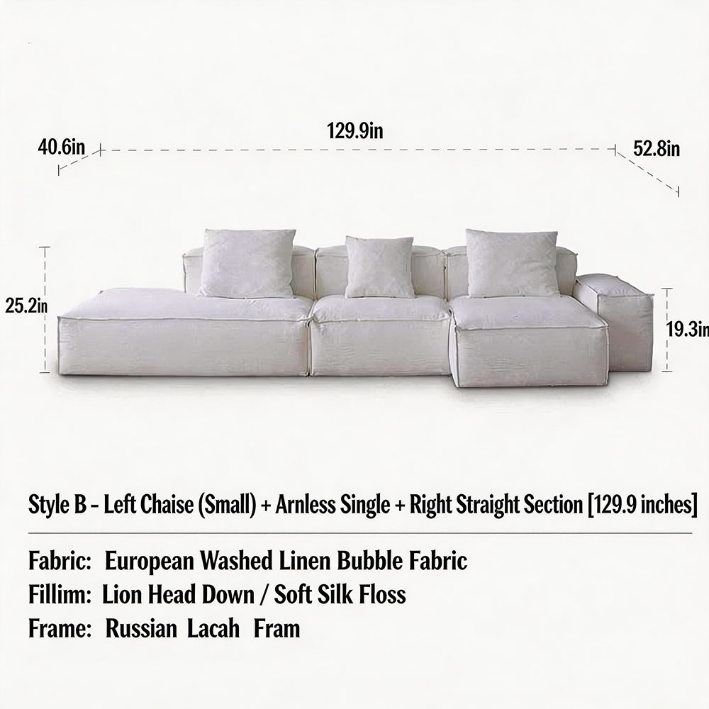 Modern Modular Sectional Sofa Removable Washable Cover Cream Upholstery Minimalist Low Profile Design
