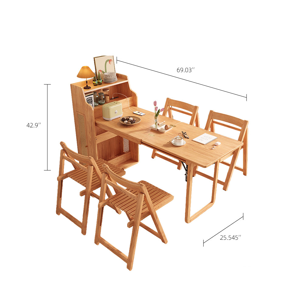 69'' Rattan Dining Cabinet Table Set Foldable Storage Multi-Chair Design Solid Wood Finish