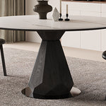 Load image into Gallery viewer, 53.1&quot; Creative Round Dining Table Black Wooden Base with Marble Effect Top
